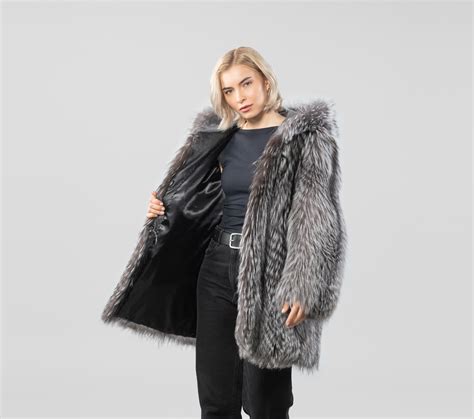 Silver Fox Fur Jacket With Hood 100 Real Fur Haute Acorn