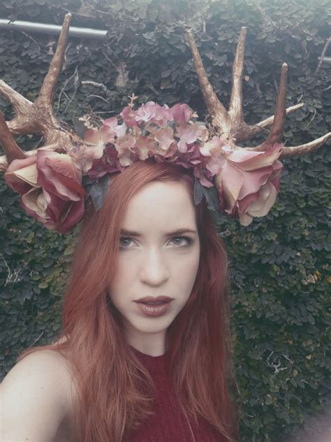 idunna deer antler headdress fantasy goddess magic diy readhead nature forest pink