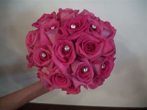 Bridal Bouquet Fushia Roses W Crystals Diy Bouquet Bridal