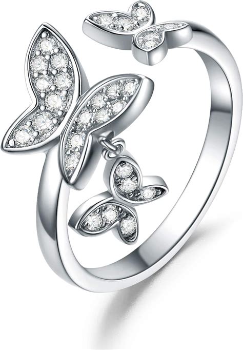 Sterling Silver Dainty Butterfly Adjustable Rings Expandable Open