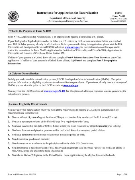 2019 2022 Form Uscis N 400 Instructions Fill Online Printable
