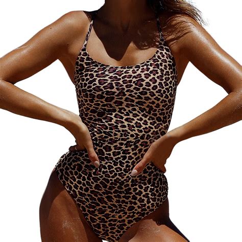Ishowtienda Women Sexy Leopard Print Bikini Women One Piece Strappy