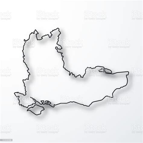 South East Map Black Outline With Shadow On White Background Stock