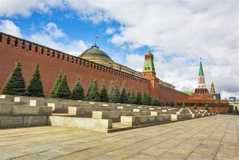 Moscow Kremlin Wall And Lenin Mausoleum On Red Square Russia Stock