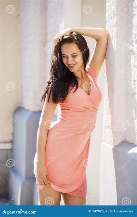 Beautiful Brunette Woman In Pink Dress Stock Image Image Of Model