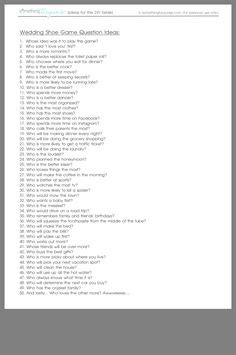 Check spelling or type a new query. Questions for the shoe game. :) | Shoe game wedding, Shoe ...