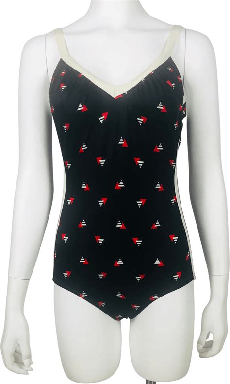 Vintage 80s Black Swimsuit With Triangle Print By Robby Len Shop