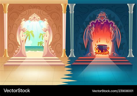 Heaven And Hell Gates Cartoon Concept Royalty Free Vector