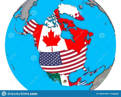 North America With Flags On 3d Map Stock Illustration Illustration Of
