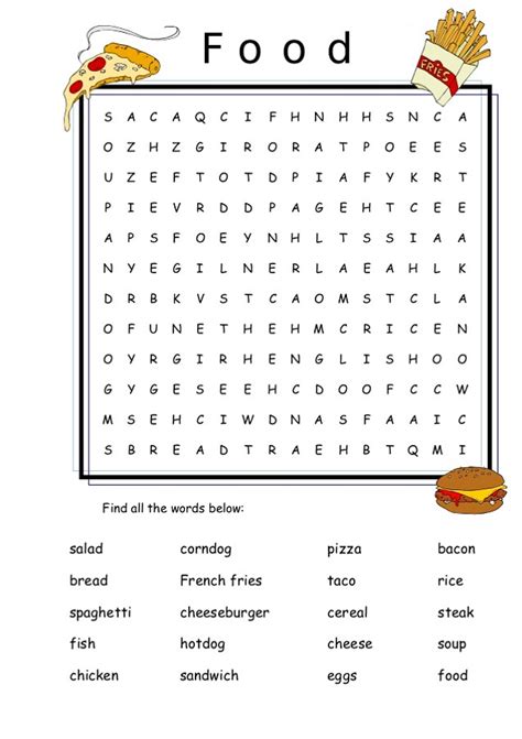 Food Word Search Printable