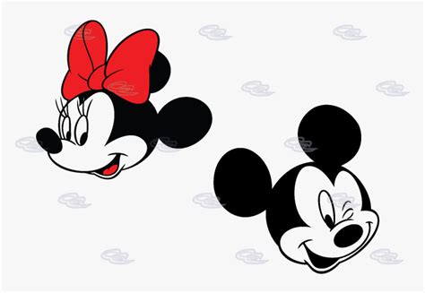 Smiling Cute Faces Mickey Mouse Minnie Mouse Red Bow Mickey And
