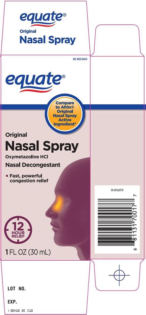 Equate Nasal Original Wal Mart Stores Inc Oxymetazoline Hydrochloride