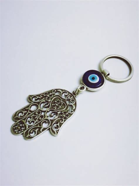 Hamsa Keychain Evil Eye Keychain Evil Eye Beads Nazar Boncuk Silver