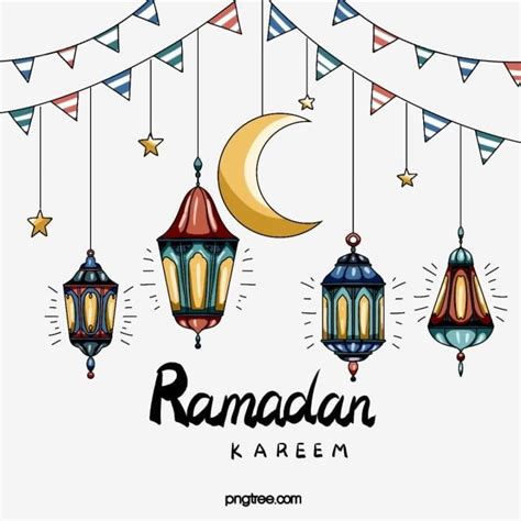 Ramadan Festival Elements In Cartoon Line Style Moon Clipart Ramadan