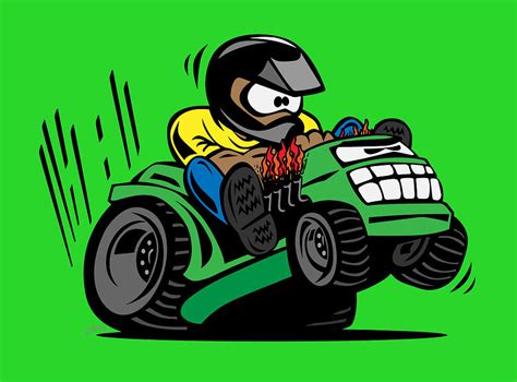 Cartoon Riding Lawnmower Tractor Digital Art By Jeff Hobrath Pixels