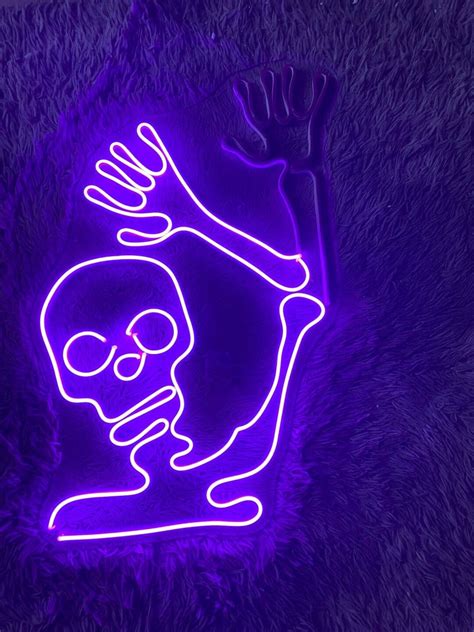 Skeleton Neon Sign Skull Waving Led Sign Home Decor Custom Etsy