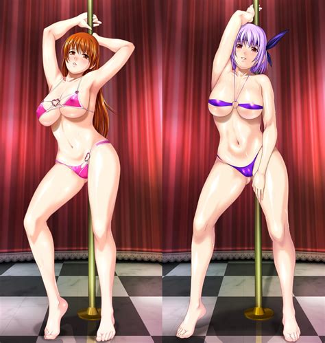 Busty Hentai Girls Alluring Auburn Hair Bare Legs Big Breasts Bikini