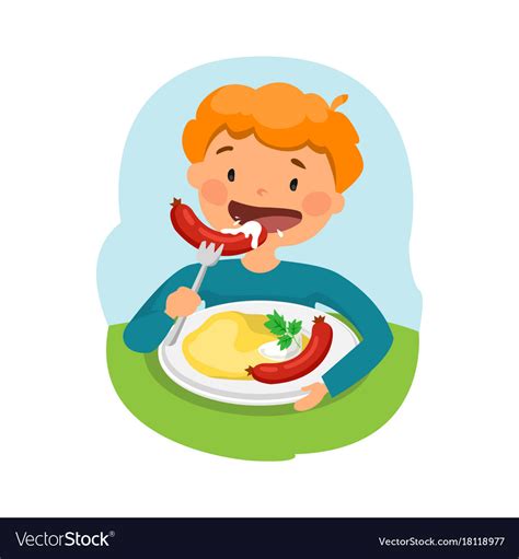 Child Eating Healthy Food Royalty Free Vector Image