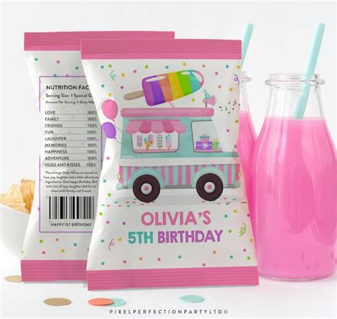 Editable Popsicle Chip Bag Wrappers Ice Pop Popsicle Party Chip Bag