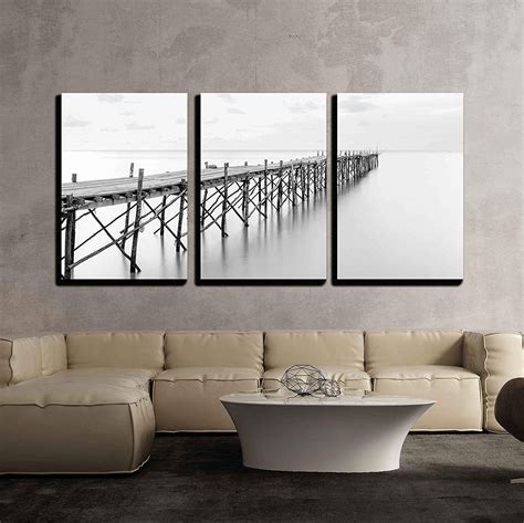Wall26 3 Piece Canvas Wall Art Black And White Photography Of A Beach
