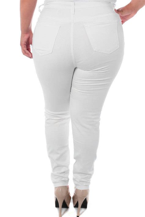 Plus Size High Waist Slashed White Denim Jeans Plussizefix