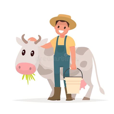 Fazendeiro E Vaca Agricultura Ilustração Do Vetor Ilustração Stock