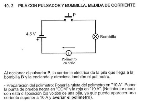 Circuitos En Marcha Pila Con Pulsador Y Bombilla Medida De Corriente