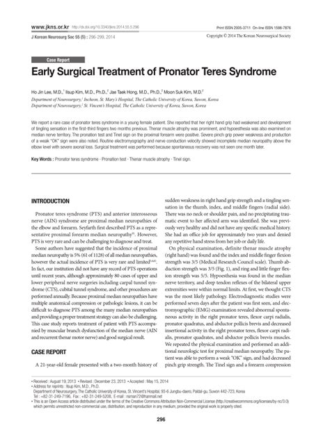 Pdf Early Surgical Treatment Of Pronator Teres Syndrome