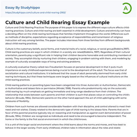 Culture And Child Rearing Essay Example