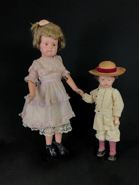 Lot 2 Schoenhut All Wood Dolls 21 Miss Dolly With Original Mohair Wig Painted Eyes And