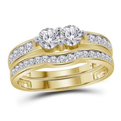 14kt Yellow Gold Womens Round Diamond 2 Stone Bridal Wedding Engagement Ring Band Set 100 Cttw