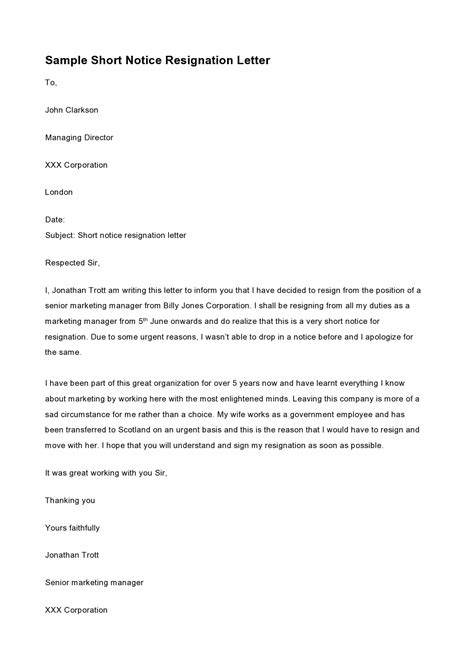 Sending a sample notice of resignation letter to your boss has a number of advantages. 30+ Short Notice Resignation Letters (FREE) - TemplateArchive