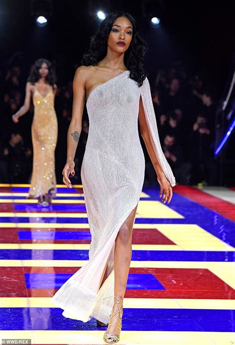 Jourdan Dunn Goes Braless In Very Sheer Silver Gown As Stuns On The Paris Fashion Week Runway