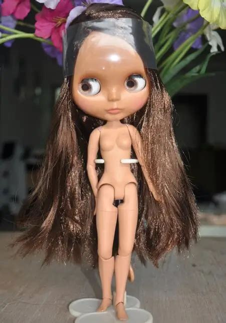 Nude Blyth Doll With Jointed Body DG74 Dark Skin Doll Brown Hair Doll