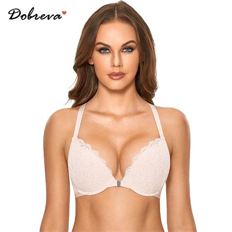 dobreva women s floral lace back front closure padded push up underwire bra plun free delivery
