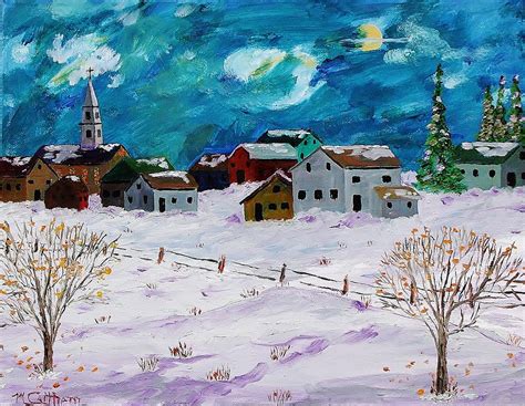Winter Village Painting By Mike Caitham Fine Art America