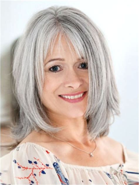 cute medium length straight bob style grey wig with bangs in 2021 grey hair wig medium hair