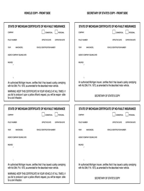 Fillable Auto Insurance Card Template Financial Report