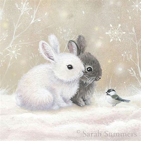 Little Winter Rabbits Bunny Art Rabbit Art Animal Drawings