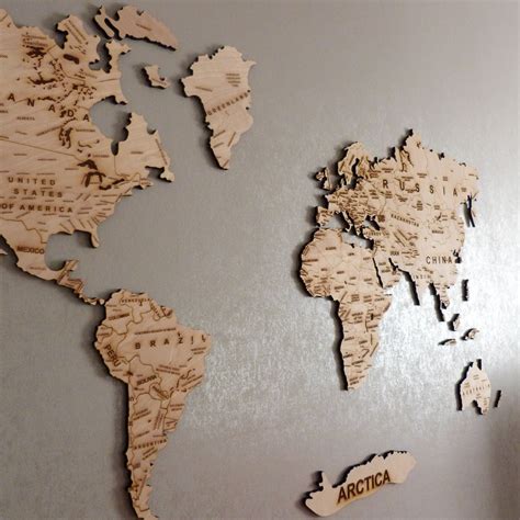 Mapa Del Mundo De Madera 3d Decoración De La Pared Decoración Etsy