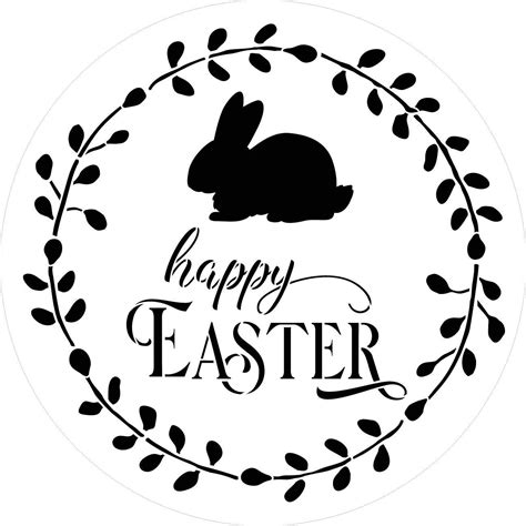Happy Easter Round Stencil With Bunny By Studior12 Diy Spring Wreath