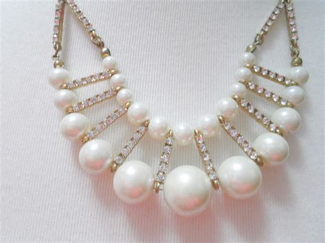 Faux Pearl Rhinestone Statement Necklace Pearl Necklace
