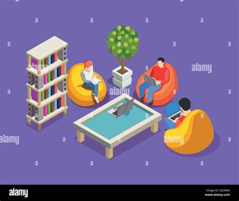 Coworking People Isometric Composition With Human Characters Sitting In