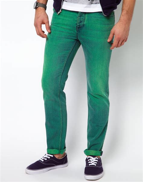 Lyst Asos Slim Jeans With Acid Wash In Green For Men