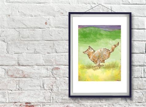 Running Coyote Print Color Drawing Illustration Etching Home