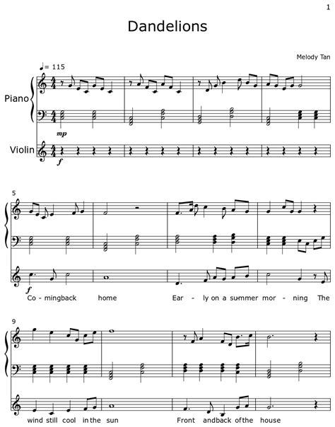 Dandelions Sheet Music For Piano Violin