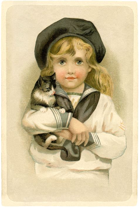 Vintage Child With Cat Image Sweet The Graphics Fairy
