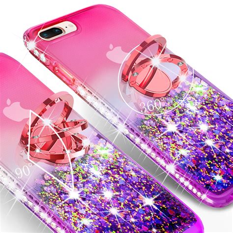 Iphone Se 202087 Liquid Glitter Phone Case Girls With Ring Kickstand