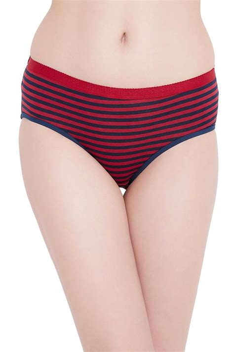 Buy Mid Waist Striped Hipster Panty In Red Cotton Online India Best