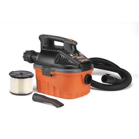Ridgid wet/dry vacs are built to last and come standard. RIDGID 4 Gal Wet Dry Vac 5HP Portable Shop Garage Shed Job ...